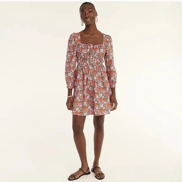 J. Crew Liberty Fabric Sz 8 Floral Cinched Waist Cotton Dress in Meadow Song - Picture 6 of 7